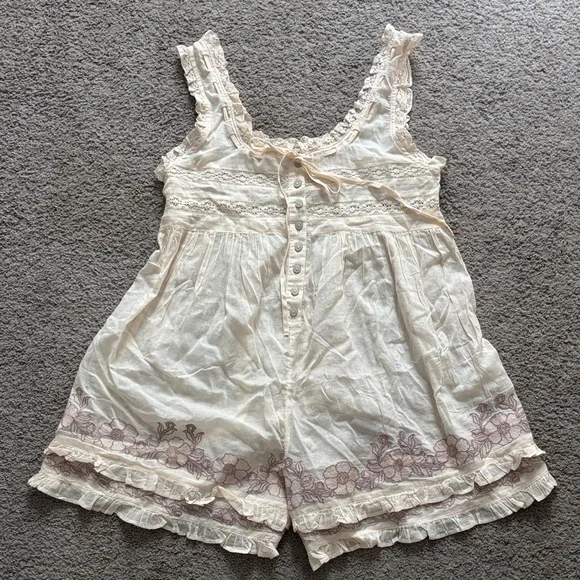 Free People Intimately Bali Sail Away Romper-Pearled Ivory Combo, S, NWOT - Picture 4 of 7